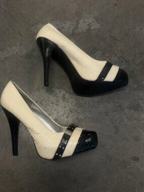 Black and white/cream studded heels